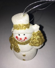 Vánoční ozdobička Sněhulák se stromečkem, zlatý